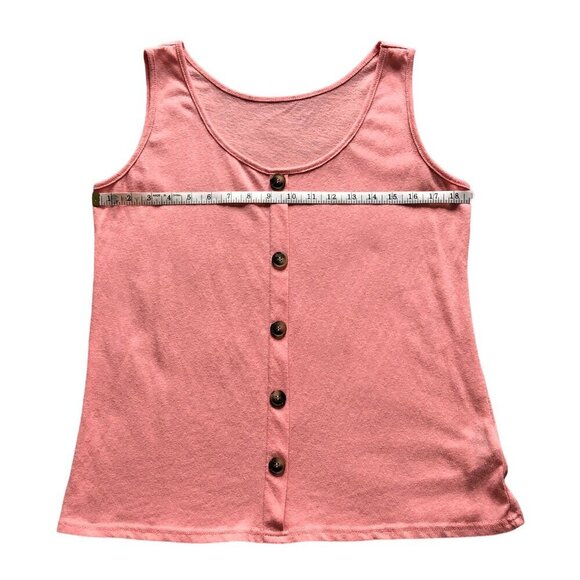 PEROUT Tank Top Linen-Blend Button-Front Pink 60% Linen Summer Coastal Large - Picture 8 of 12